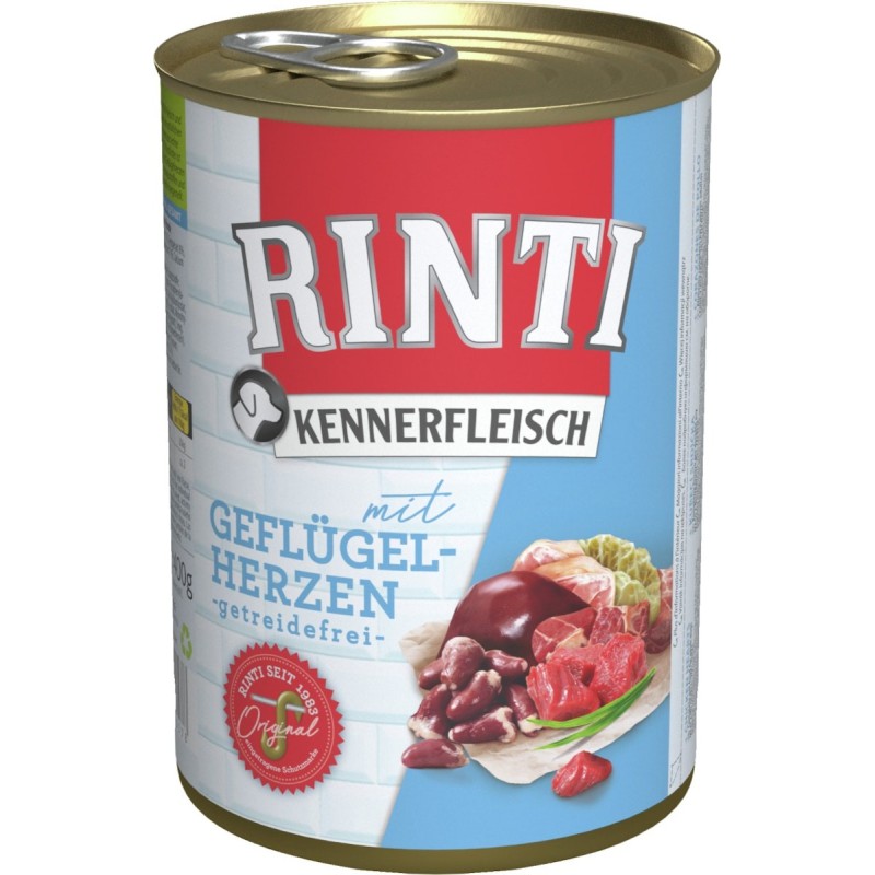 RINTI Kennerfleisch 400g Dose Hundenassfutter 24 x 400 Gramm Geflügelherzen