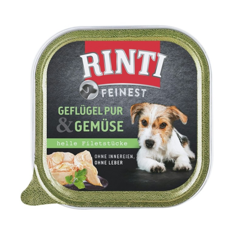 RINTI Feinest 150g Schale Hundenassfutter Sparpaket 22 x 150 Gramm Geflügel Pur & Gemüse