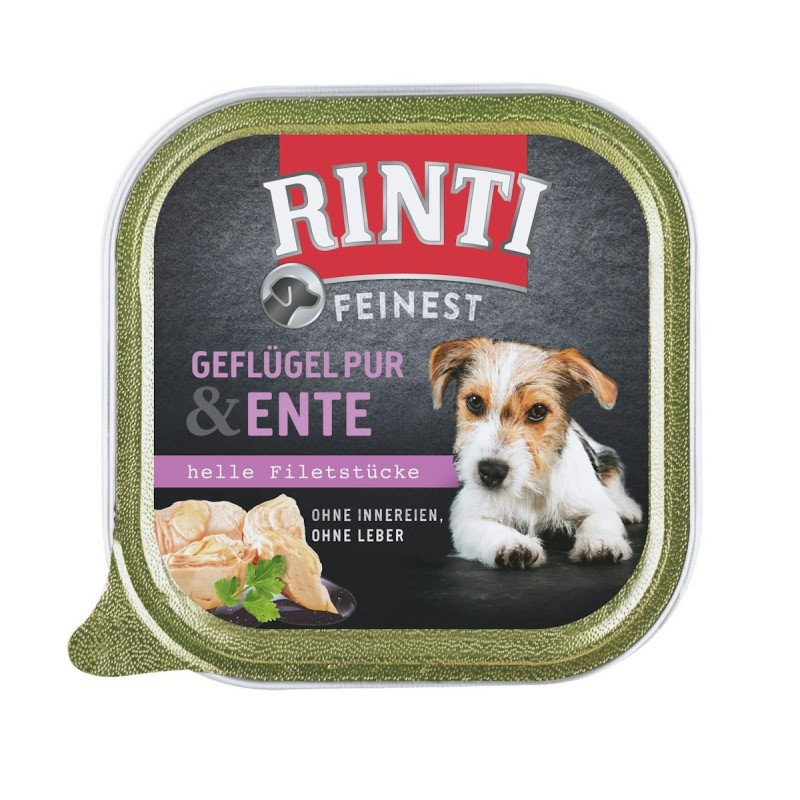 RINTI Feinest 150g Schale Hundenassfutter Sparpaket 22 x 150 Gramm Geflügel Pur & Ente