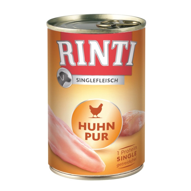 RINTI Singlefleisch 400g Dose Hundenassfutter 48 x 400 Gramm Huhn Pur