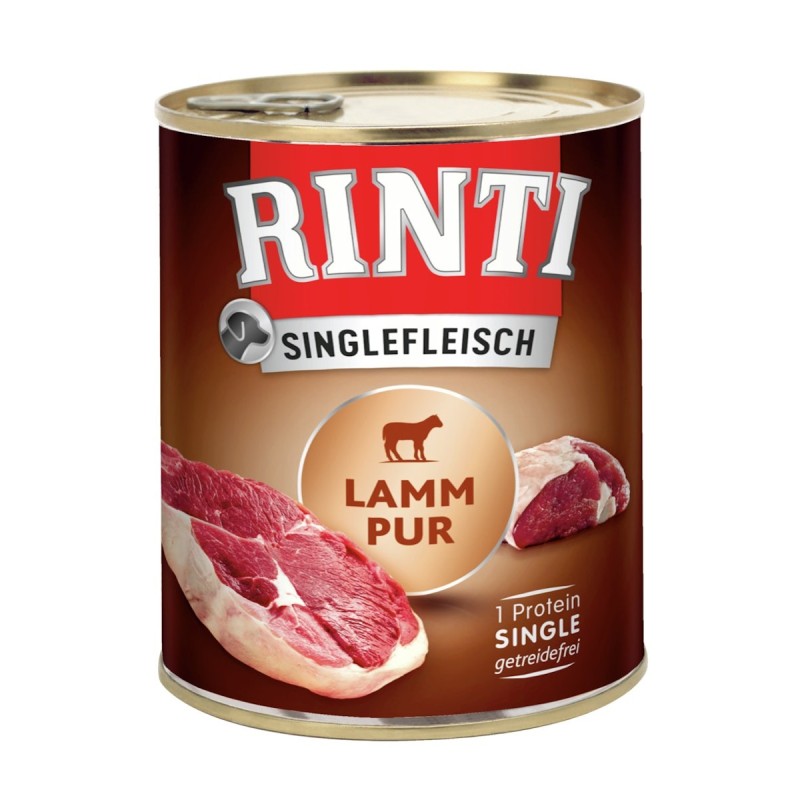 RINTI Singlefleisch 800g Dose Hundenassfutter Sparpaket 24 x 800 Gramm Lamm Pur