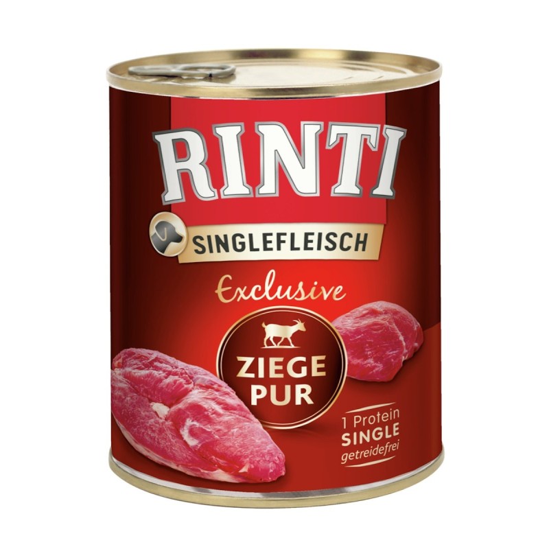 RINTI Singlefleisch Exclusive 800g Dose Hundenassfutter Sparpaket 12 x 800 Gramm Ziege Pur