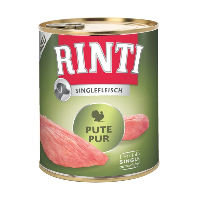 RINTI Singlefleisch 800g Dose Hundenassfutter Sparpaket 12 x 800 Gramm Pute Pur