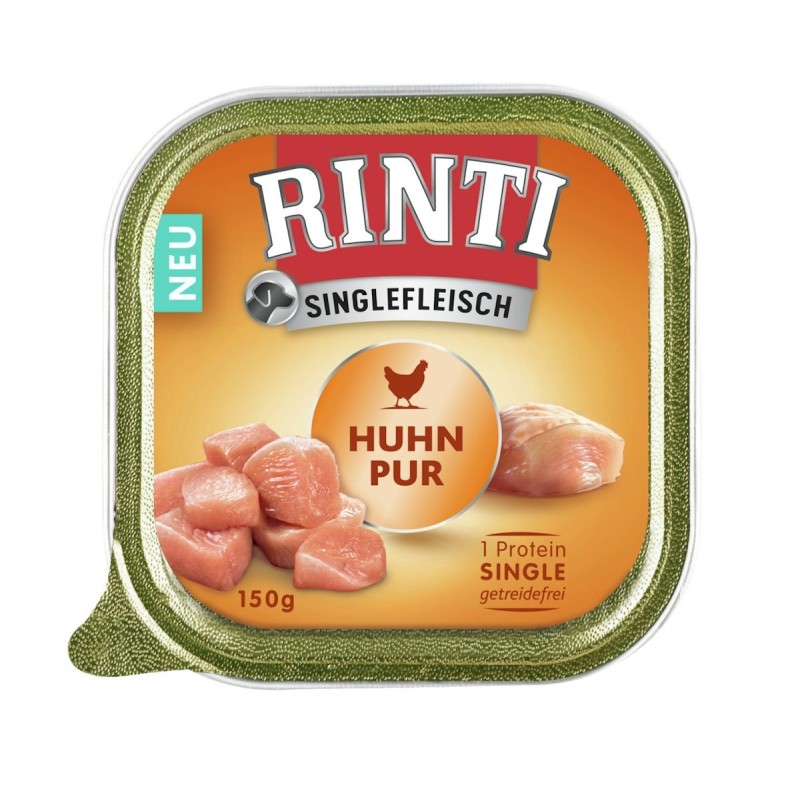 RINTI Singlefleisch 150g Hundenassfutter Sparpaket 20 x 150 Gramm Huhn Pur