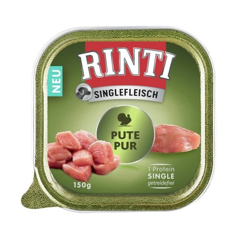 RINTI Singlefleisch 150g Hundenassfutter Sparpaket 20 x 150 Gramm Pute