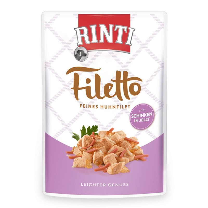 RINTI Filetto 100g Beutel Hundenassfutter 24 x 100 Gramm Huhn & Schinken in Jelly