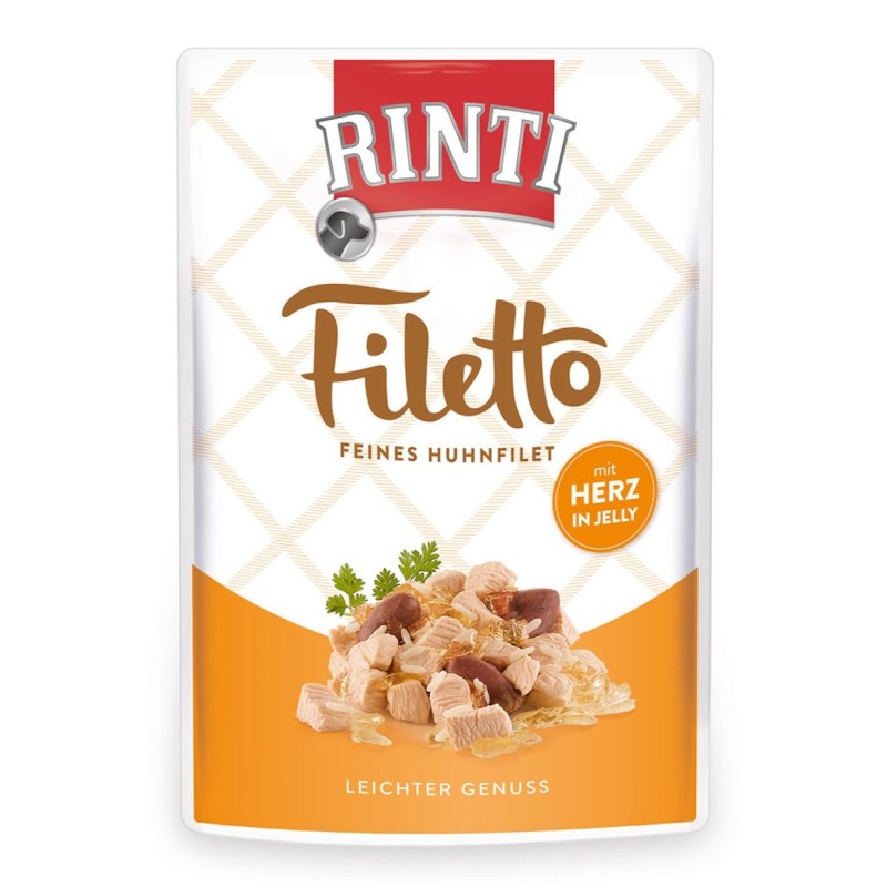 RINTI Filetto 100g Beutel Hundenassfutter 24 x 100 Gramm Huhn & Hühnerherzen in Jelly