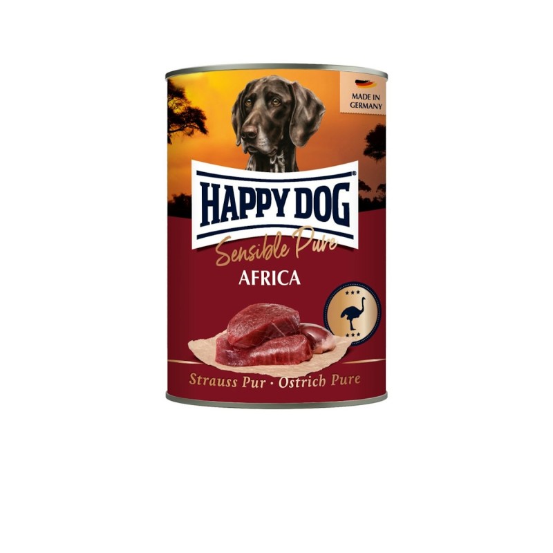 HAPPY DOG 400 Gramm Hundenassfutter Sparpaket 24 x 400 Gramm Strauß Pur