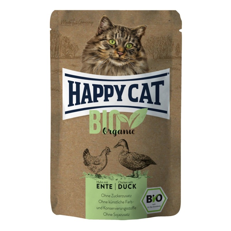 HAPPY CAT BIO Organic 85 Gramm Katzennassfutter Sparpaket 24 x 85 Gramm Huhn mit Ente