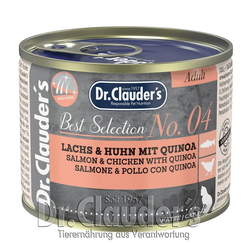 Dr.Clauder's Best Selection Adult 200 Gramm Sparpaket 12 x 200 Gramm No 4 Lachs & Huhn mit Quinoa