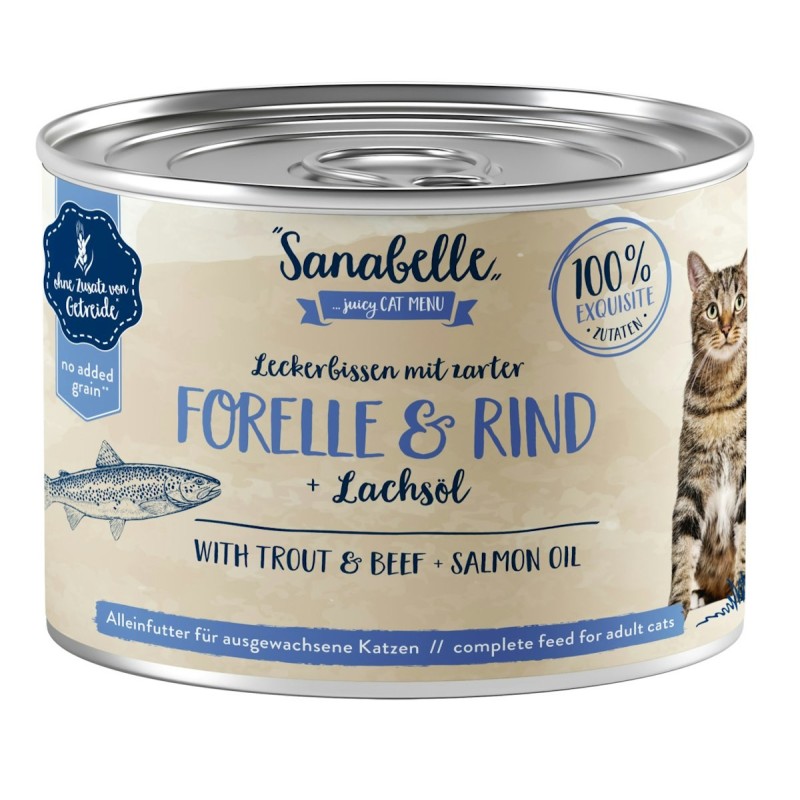 Sanabelle Adult Leckerbissen 195g Katzennassfutter Sparpaket 12 x 195 Gramm Forelle & Rind