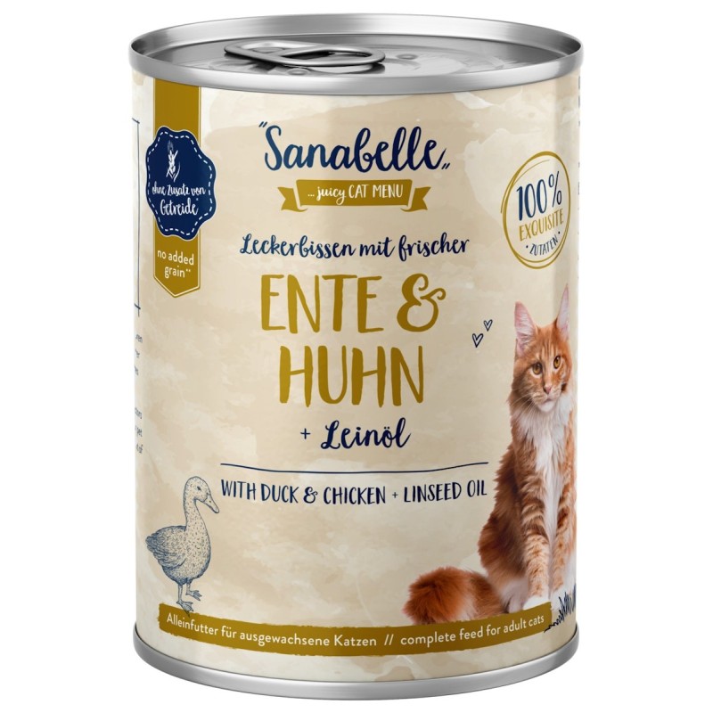 Sanabelle Adult Leckerbissen 400g Katzennassfutter Sparpaket 12 x 400 Gramm Ente & Huhn