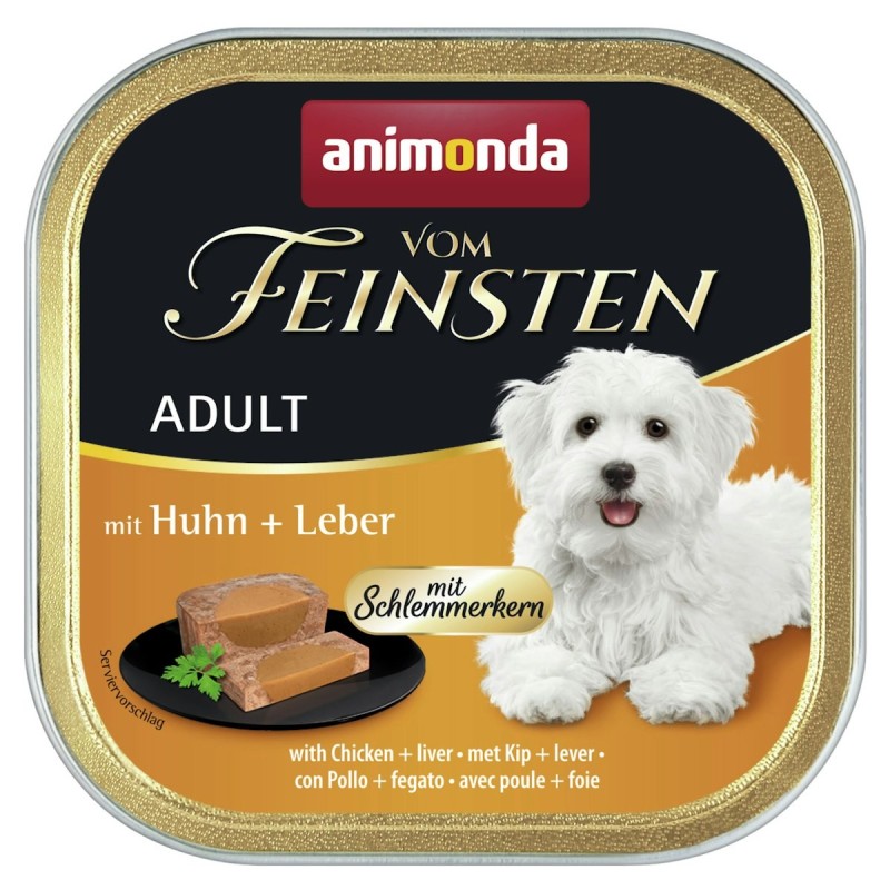 animonda Vom Feinsten Adult mit Schlemmerkern 150g Schale Hundenassfutter Sparpaket 44 x 150 Gramm Huhn + Leber