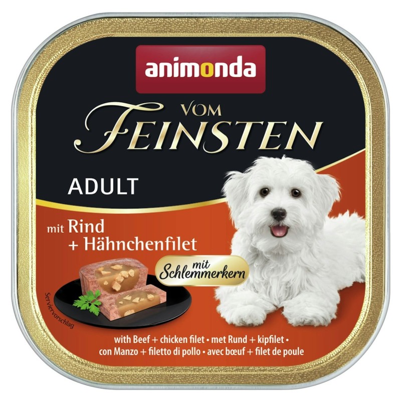 animonda Vom Feinsten Adult mit Schlemmerkern 150g Schale Hundenassfutter 22 x 150 Gramm Rind + Hähnchenfilet