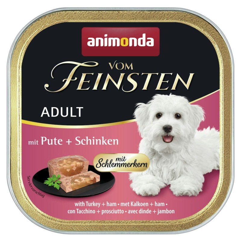 animonda Vom Feinsten Adult mit Schlemmerkern 150g Schale Hundenassfutter 22 x 150 Gramm Pute + Schinken