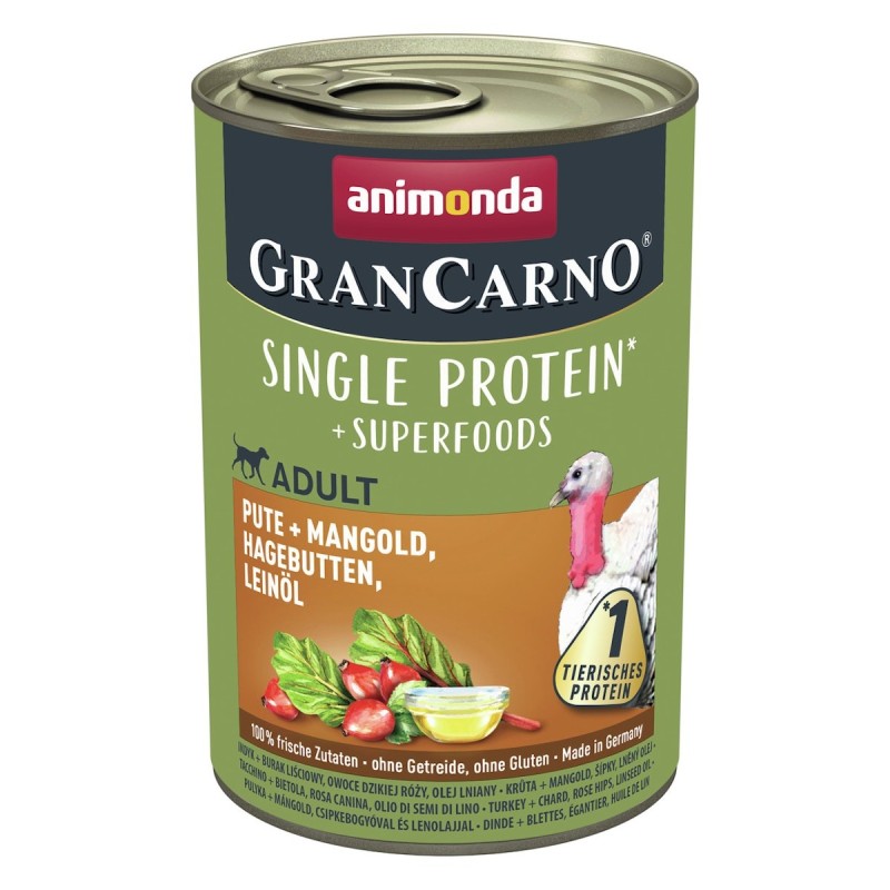 animonda Gran Carno Superfoods 400g Dose Hundenassfutter Sparpaket 12 x 400 Gramm Pute + Mangold, Hagebutten, Leinöl