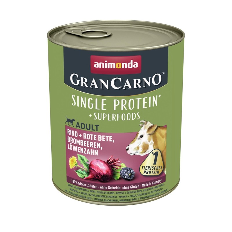 animonda Gran Carno Superfoods 800g Dose Hundenassfutter 6 x 800 Gramm Rind + Rote Bete, Brombeeren, Löwenzahn