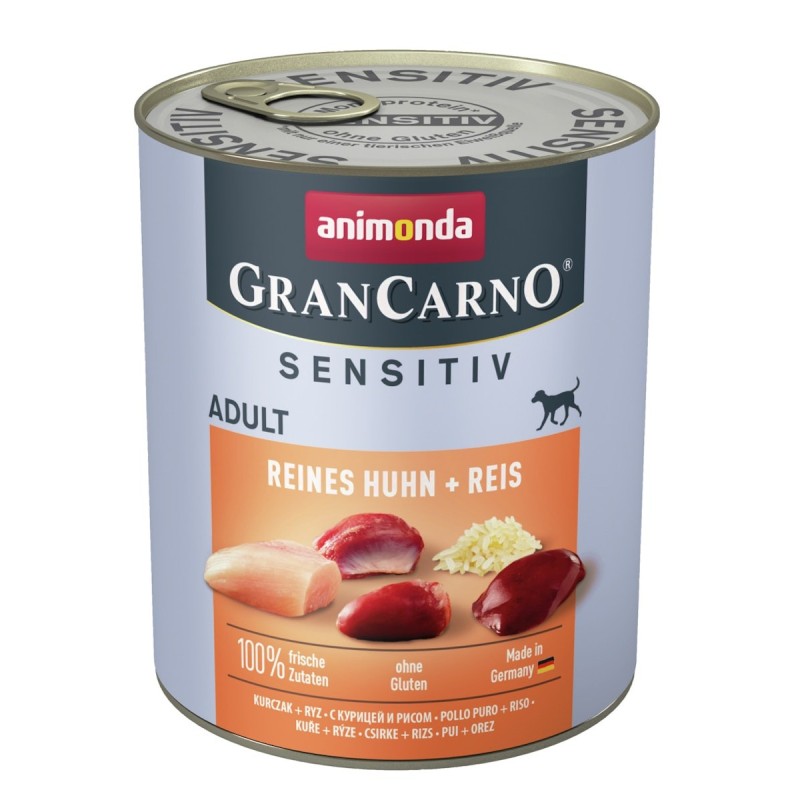 animonda Gran Carno Sensitive Adult 800g Dose Hundenassfutter Sparpaket 12 x 800 Gramm Reines Huhn + Reis