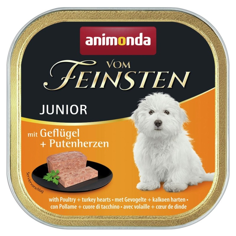 animonda Vom Feinsten Junior 150g Schale Hundenassfutter 22 x 150 Gramm Geflügel + Putenherzen