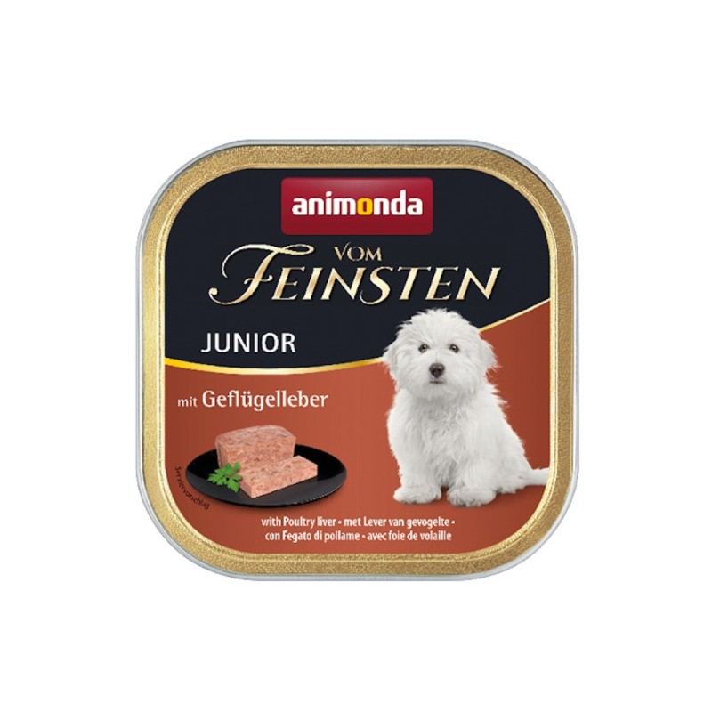 animonda Vom Feinsten Junior 150g Schale Hundenassfutter 22 x 150 Gramm Geflügelleber