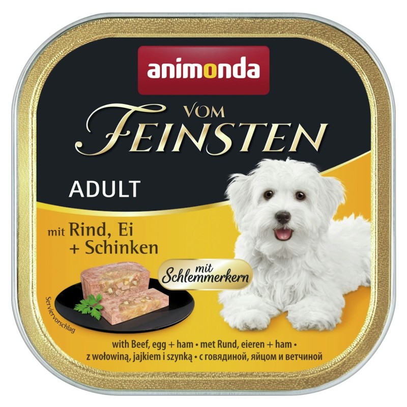 animonda Vom Feinsten Adult mit Schlemmerkern 150g Schale Hundenassfutter 22  x 150 Gramm Rind, Ei + Schinken