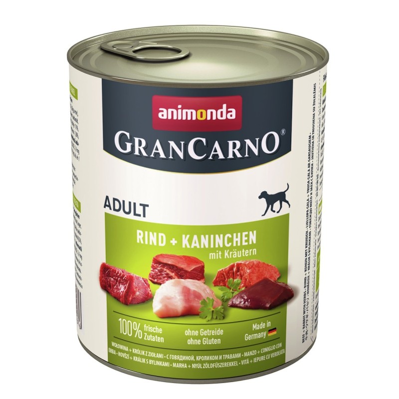 animonda Gran Carno Adult 800g Dose Hundenassfutter Sparpaket 12 x 800 Gramm Rind + Kaninchen mit Kräutern