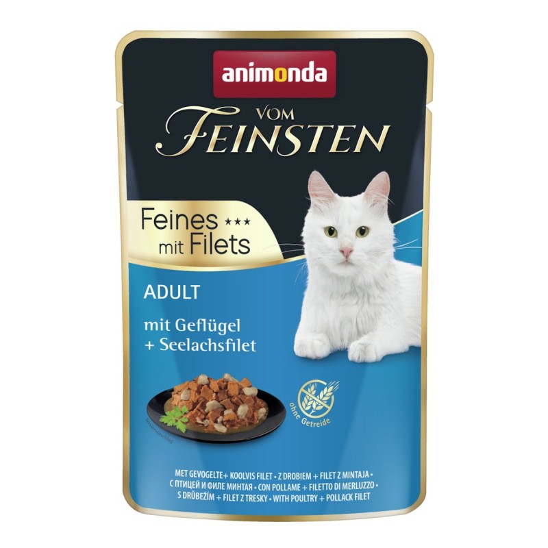 animonda Vom Feinsten Adult Feines mit Filets 85g Katzennassfutter Sparpaket 36 x 85 Gramm Geflügel + Seelachsfilet