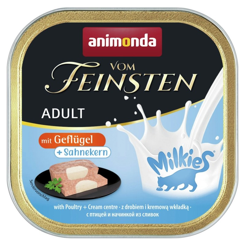 animonda Vom Feinsten Adult mit Milchkern 100g Schale Katzennassfutter Sparpaket 64 x 100 Gramm Geflügel + Sahnekern