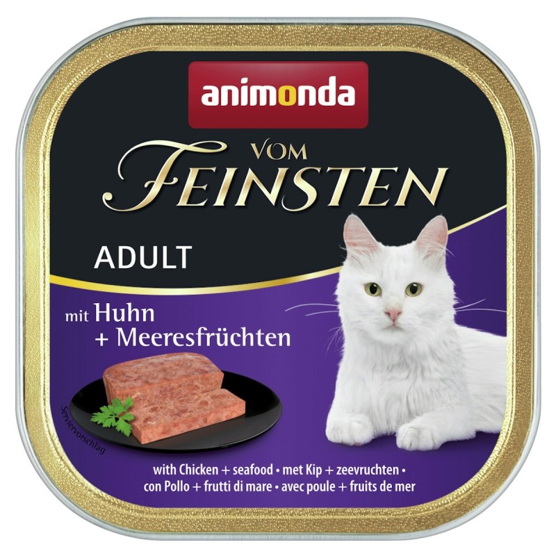 animonda Vom Feinsten Adult 100g Schale Katzennassfutter Sparpaket 64 x 100 Gramm Huhn + Meeresfrüchte