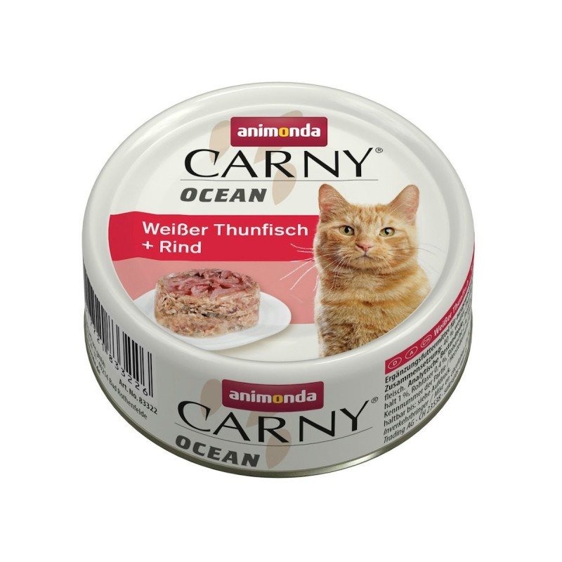 animonda Carny Ocean 80g Dose Katzennassfutter Sparpaket 24 x 80 Gramm Weißer Thunfisch + Rind