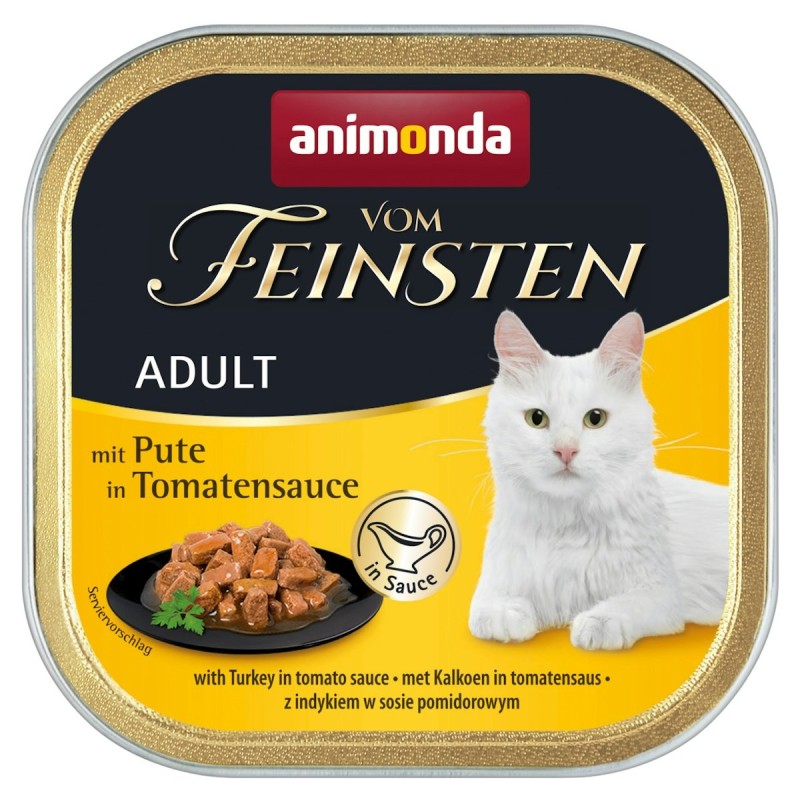 animonda Vom Feinsten Adult mit Sauce 100g Schale Katzennassfutter 32 x 100 Gramm Pute in Tomatensauce