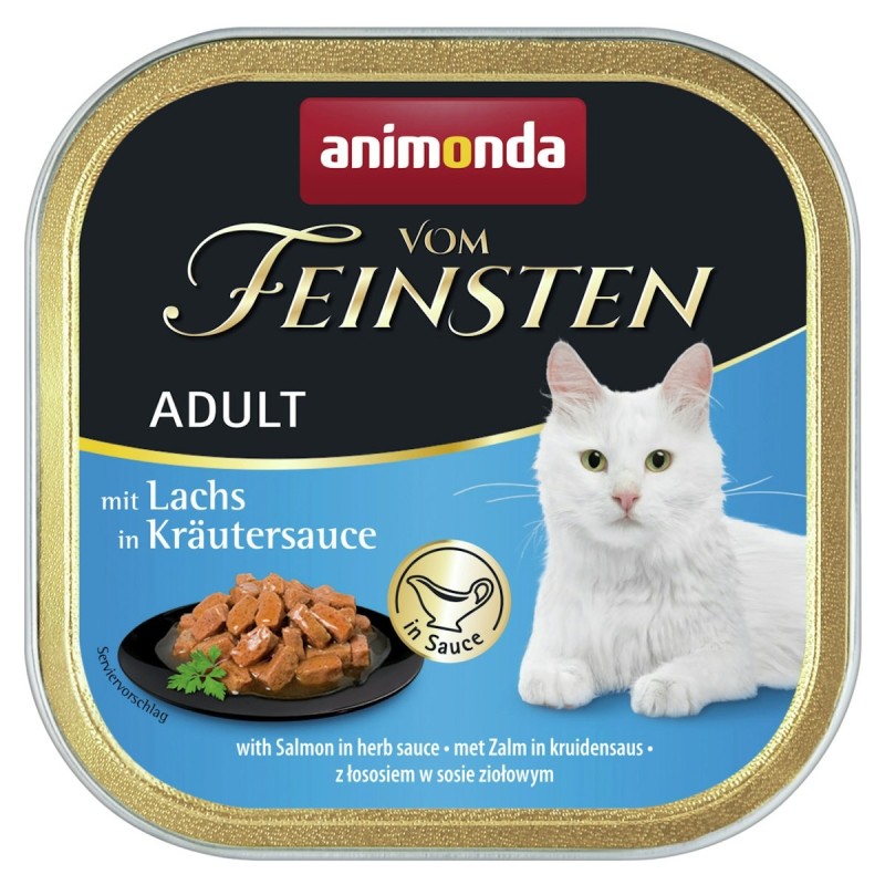 animonda Vom Feinsten Adult mit Sauce 100g Schale Katzennassfutter 32 x 100 Gramm Lachs in Kräutersauce