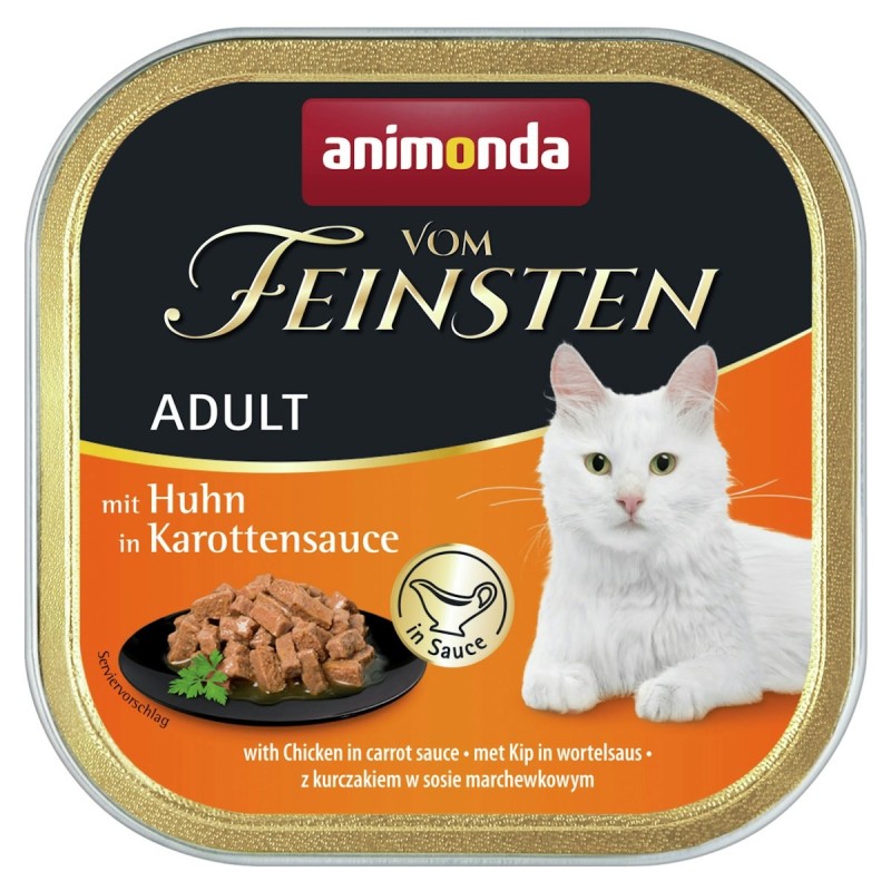 animonda Vom Feinsten Adult mit Sauce 100g Schale Katzennassfutter Sparpaket 64 x 100 Gramm Huhn in Karottensauce