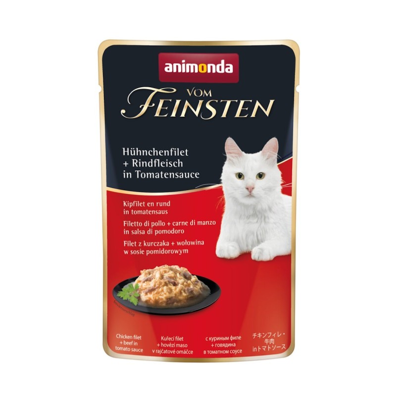 animonda Vom Feinsten Adult 50g Beutel Katzennassfutter Sparpaket 36 x 50 Gramm Hühnchenfilet + Rindfleisch in Tomatensauce