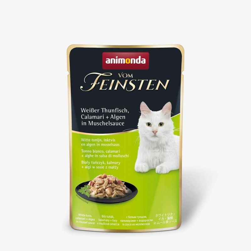 animonda Vom Feinsten Adult 50g Beutel Katzennassfutter Sparpaket 36 x 50 Gramm weißer Thunfisch, Calamari + Algen in Muschel