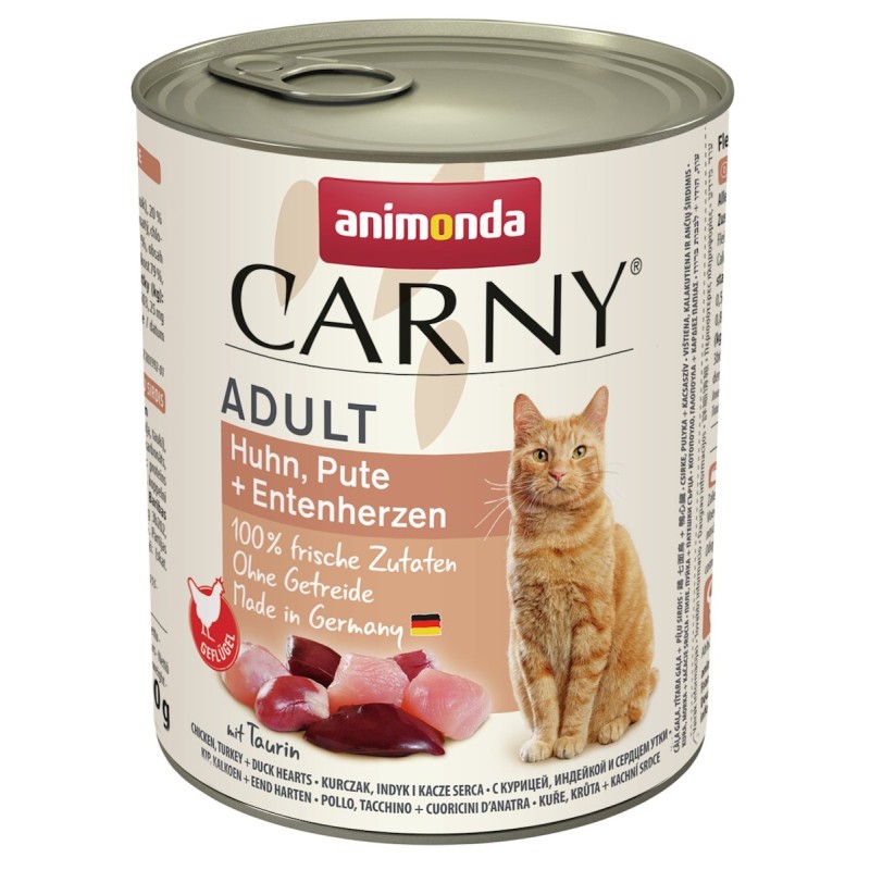 animonda Carny Adult 800g Dose Katzennassfutter Sparpaket 12 x 800 Gramm Huhn, Pute + Entenherzen