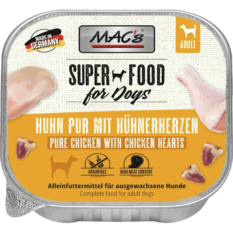 MAC's Dog 150g Hundenassfutter Sparpaket 22 x 150 Gramm Huhn pur mit ganzen Geflügelherzen