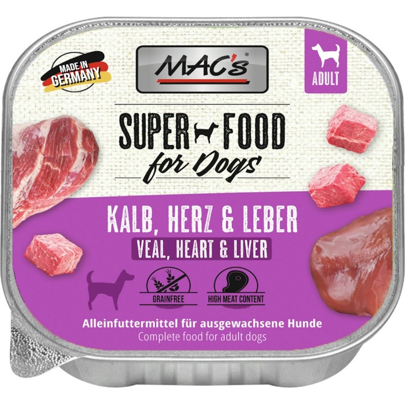 MAC's Dog 150g Hundenassfutter Sparpaket 22 x 150 Gramm Kalb, Herz & Leber