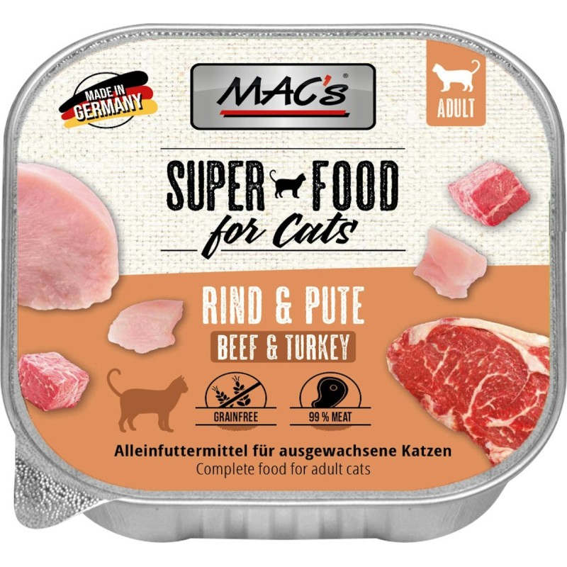 MAC's Cat 85g Schale Katzennassfutter Sparpaket 32 x 85 Gramm Rind & Pute