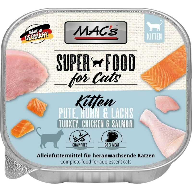 MAC's Cat 85g Schale Katzennassfutter Sparpaket 32 x 85 Gramm Kitten Pute, Huhn & Lachs