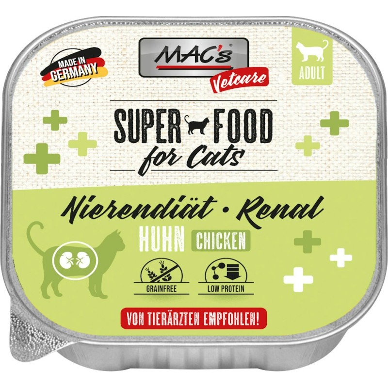 MAC's Cat Vetcare Diätnahrung 100g Schale Katzennassfutter Sparpaket 32 x 100 Gramm Nierendiät Huhn