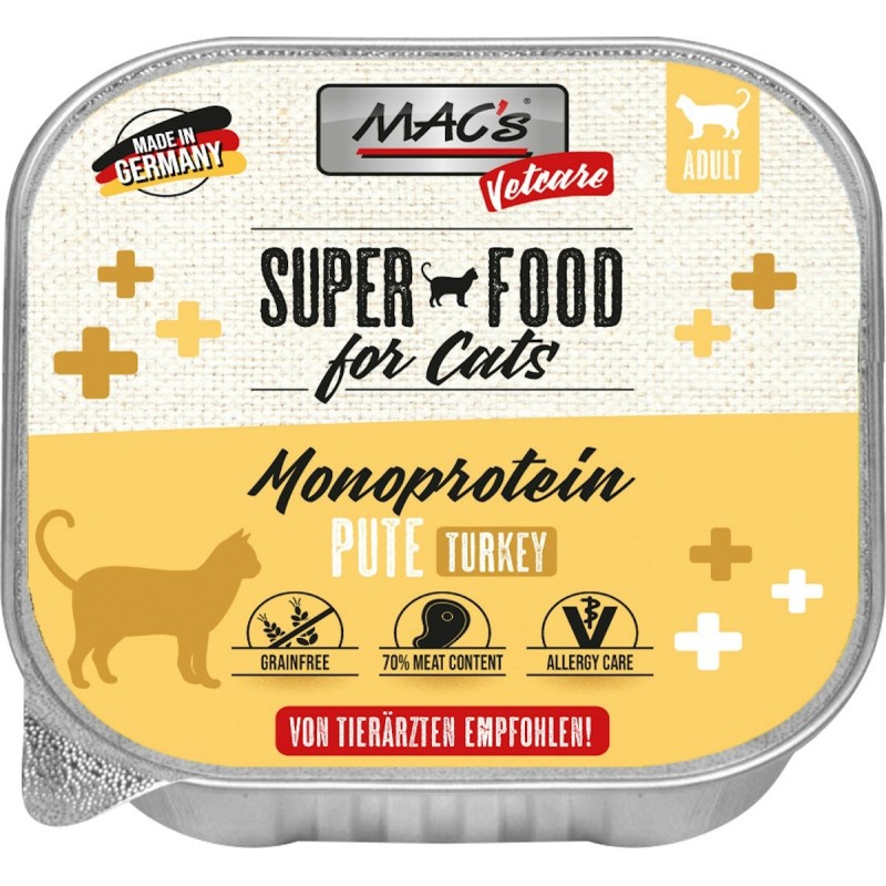 MAC's Cat Vetcare Diätnahrung 100g Schale Katzennassfutter Sparpaket 32 x 100 Gramm Mono Sensitive Pute