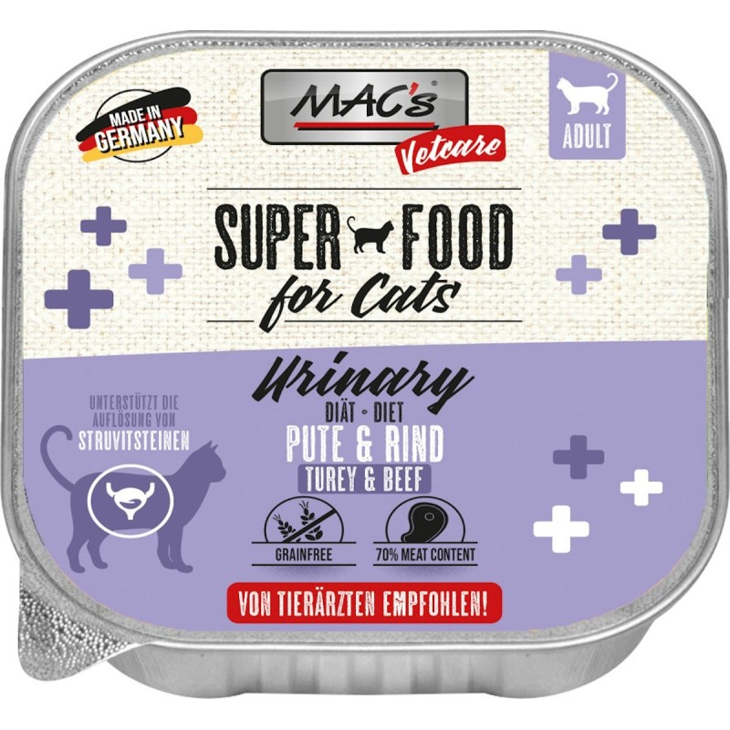 MAC's Cat Vetcare Diätnahrung 100g Schale Katzennassfutter Sparpaket 32 x 100 Gramm Urinary Pute & Rind