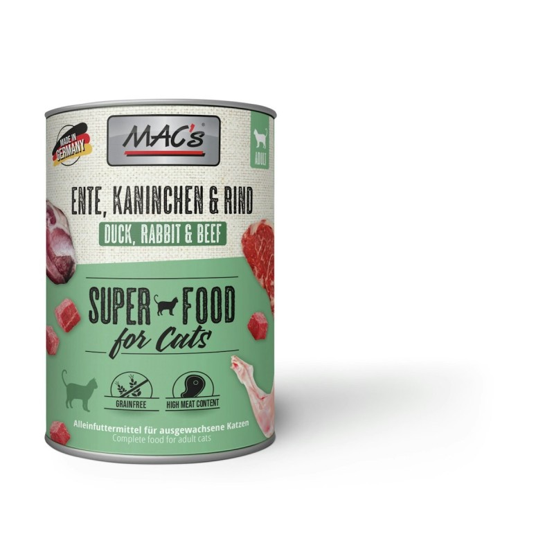 MAC's Cat 400g Dose Katzennassfutter Sparpaket 12 x 400 Gramm Ente, Kaninchen & Rind