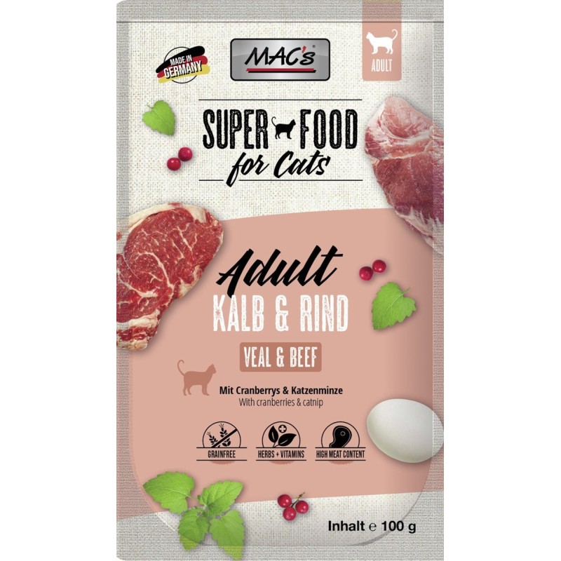 MAC's Cat 100g Beutel Katzennassfutter Sparpaket 24 x 100 Gramm Kalb & Rind