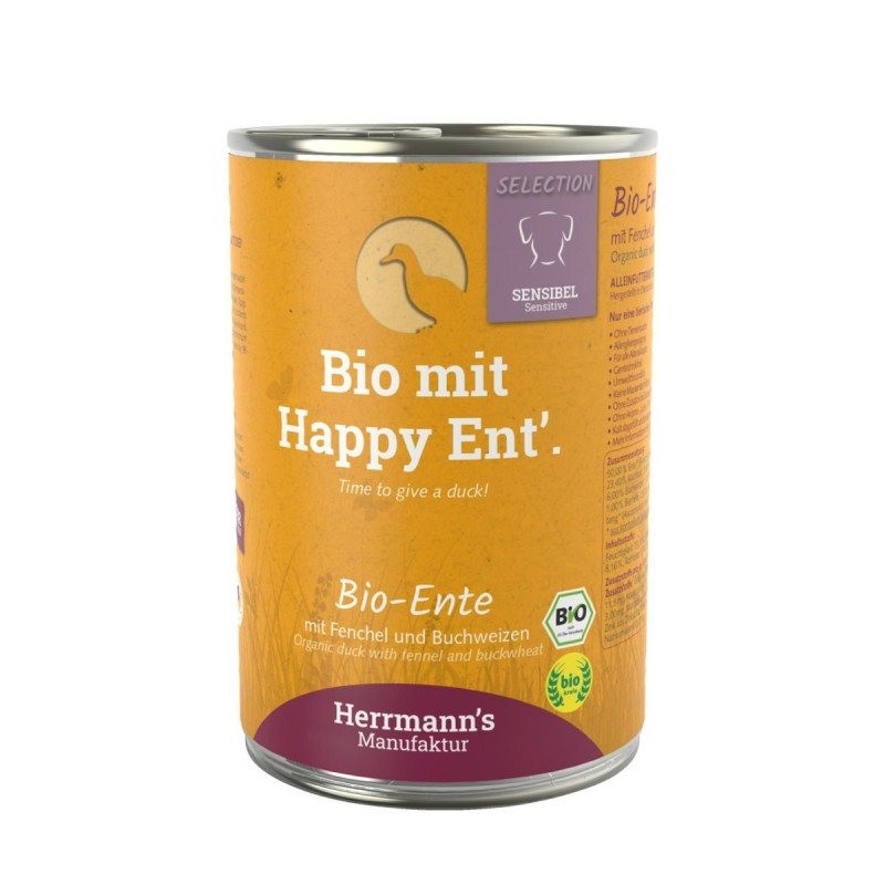 Herrmann's Selection Sensibel / Sensitiv 400g Dose Hundenassfutter Sparpalet 24 x 400g Bio Ente mit Fenchel, Apfel & Buchweiz