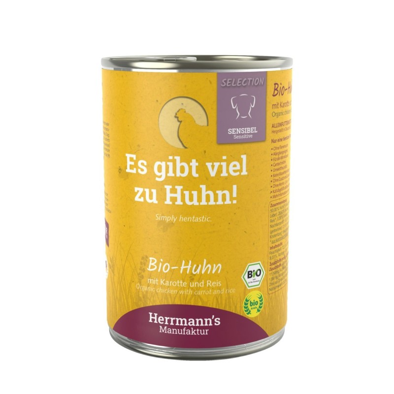 Herrmann's Selection Sensibel / Sensitiv 400g Dose Hundenassfutter 12 x 400g Bio Huhn mit Karotten, Reis & Fenchel