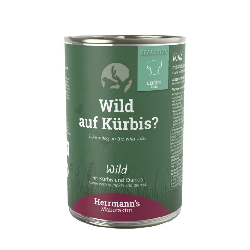 Herrmann's Selection Leicht 400g Dose Hundenassfutter 12 x 400g Wild mit Kürbis & Quinoa