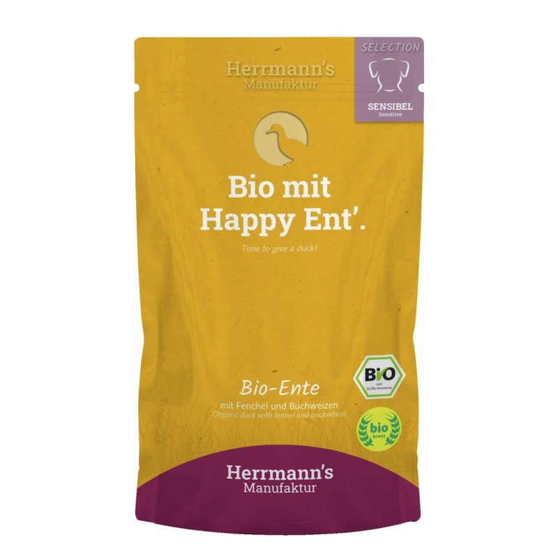 Herrmann's Selection Sensibel / Sensitiv 150g Beutel Hundenassfutter Sparpaket 30 x 150g Bio Ente mit Fenchel, Apfel & Buchwe