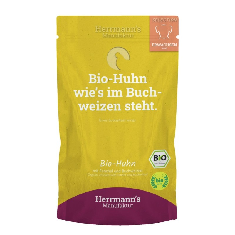 Herrmann's Selection Sensibel / Sensitiv 150g Beutel Hundenassfutter 15 x 150g Bio Huhn mit Karotte & Reis